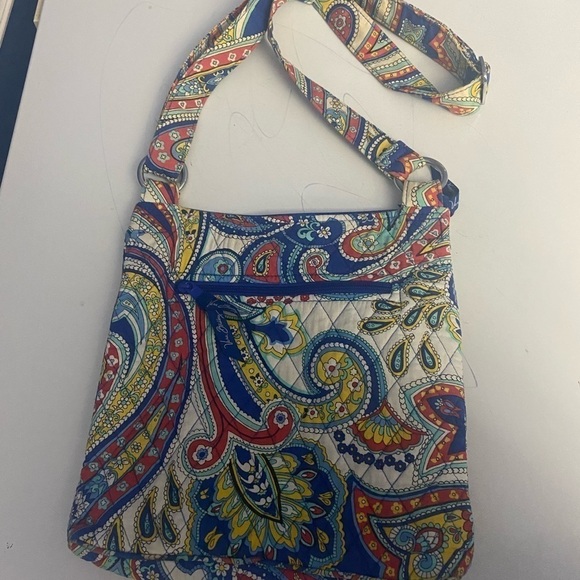 VERA BRADLEY Red White Blue & Yellow 11x11" Shoulder Bag Zipper Pocket - Picture 3 of 7